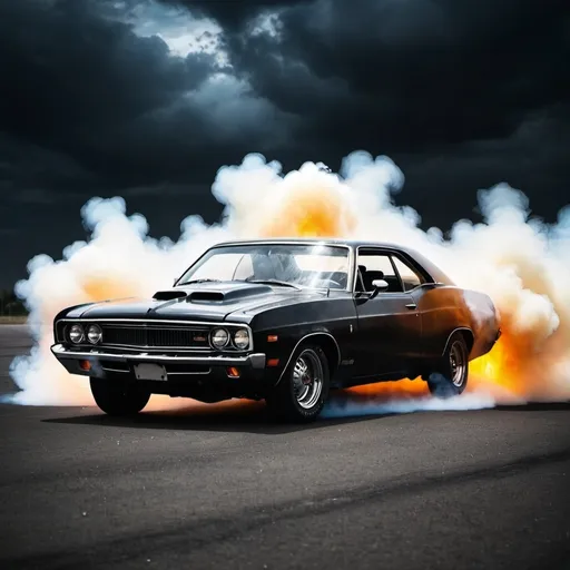 Prompt: car burnout background with dark 
sky