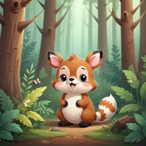 Prompt: forest with cute smell animal