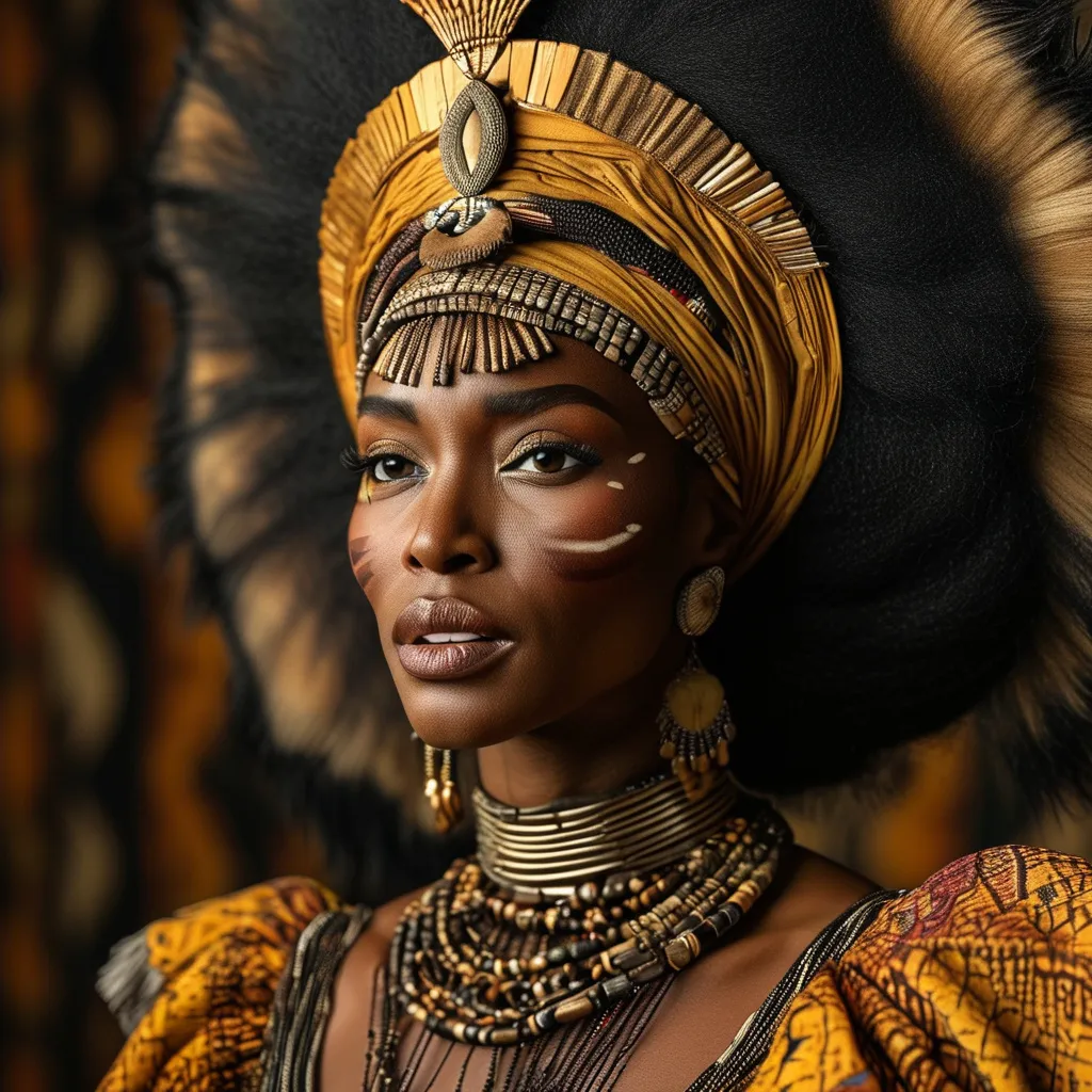 Prompt: African queen on big wild lion