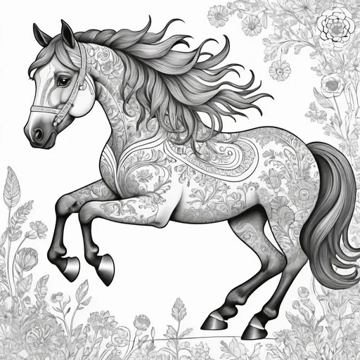 Prompt: horse coloring book for kids