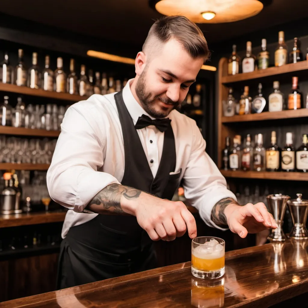 Prompt: bartender serving a short pour