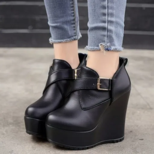 Prompt: Concept for a cute platform wedge high-heel ankle boot