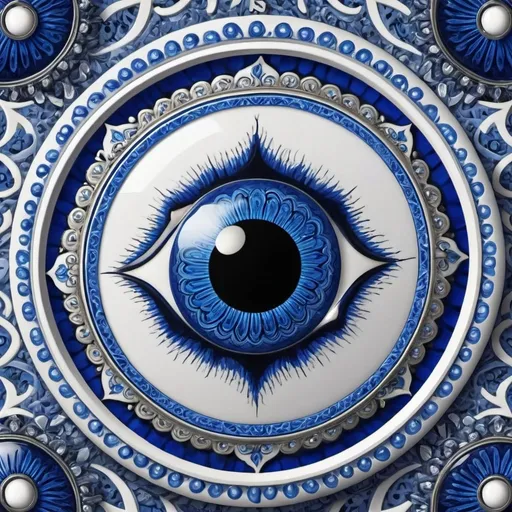 Prompt: Detailed digital artwork of a Nazar boncuğu, vibrant blue and white colors, intricate patterns, realistic glass texture, traditional Turkish amulet, high quality, intricate design, detailed digital art, vibrant colors, cultural symbol, intricate patterns, realistic texture, traditional Turkish, amulet