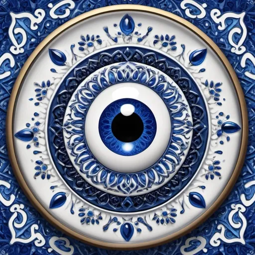 Prompt: Detailed digital artwork of a Nazar boncuğu, vibrant blue and white colors, intricate patterns, realistic glass texture, traditional Turkish amulet, high quality, intricate design, detailed digital art, vibrant colors, cultural symbol, intricate patterns, realistic texture, traditional Turkish, amulet