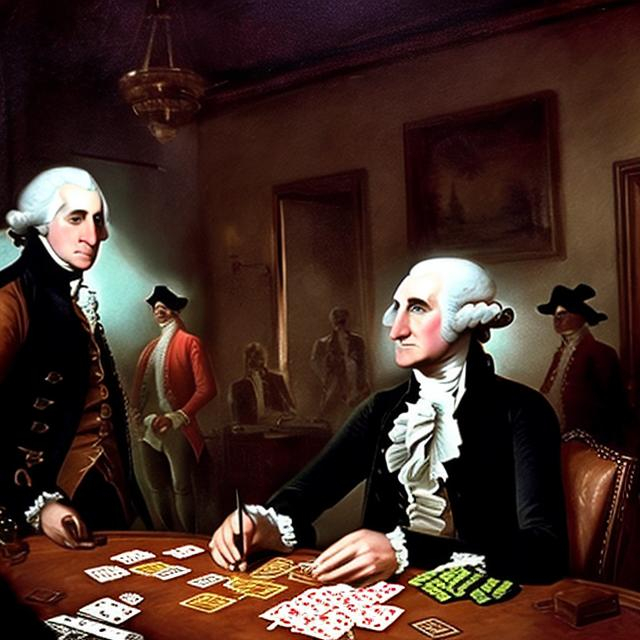 Prompt: George Washington dealing blackjack in 18th century parlor