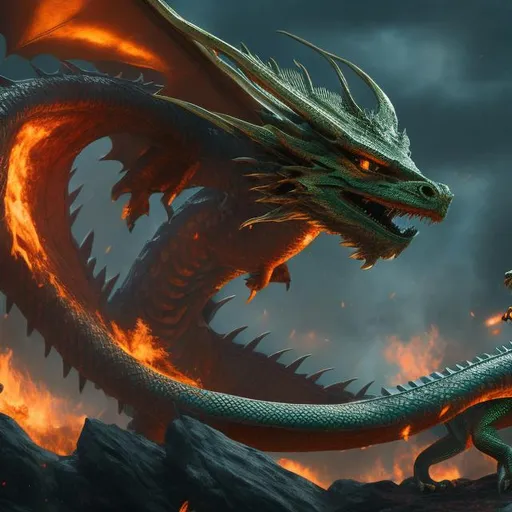 Prompt: 🐉 fight together more detail and 4k picture but dragon use the fire