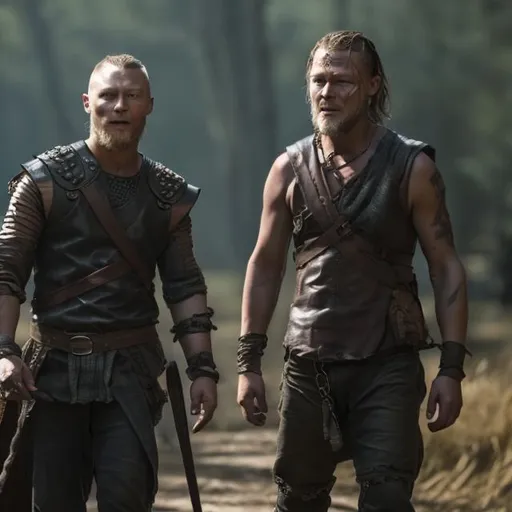 Prompt: Ragnar lothbrok with daryl Dixon have high quality and more detail and 4k picture 