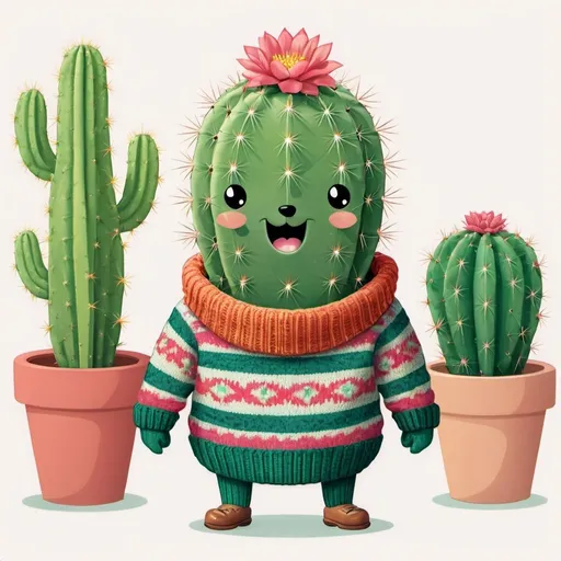 Prompt: Illustration of a Cactus wearing a Sweater