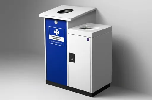 Prompt: A medication disposal design with a one way medicine drop disposal and has high security 