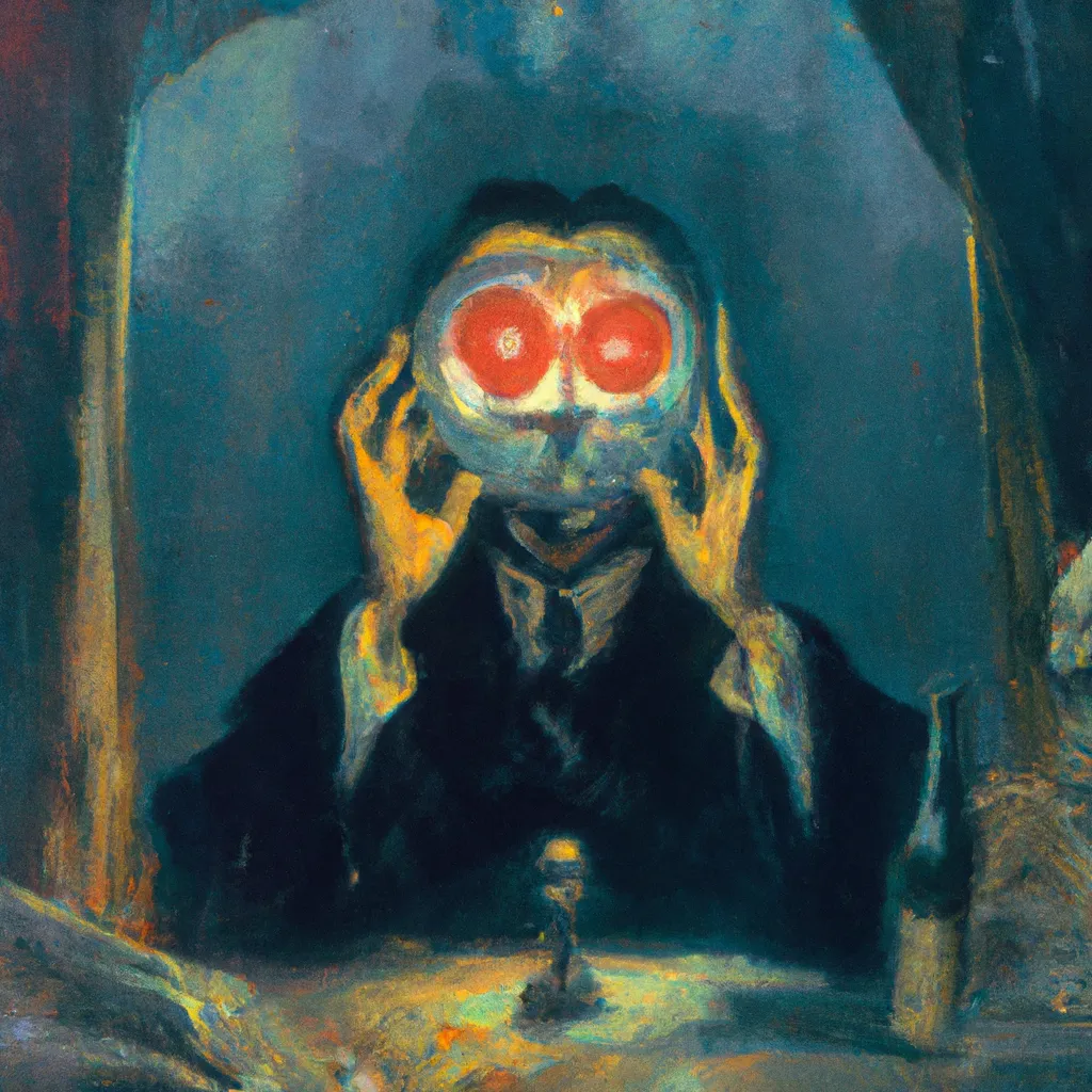 Prompt: possessed masked cultist creating magic with a looking ball, as a painting by jack gaughan