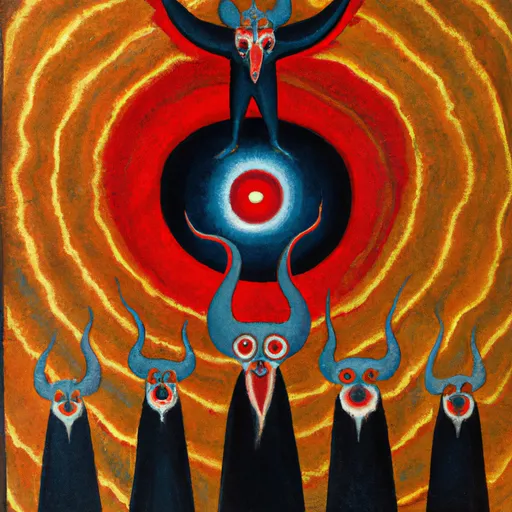 Prompt: satanic gods stuck in a black hole, as a painting by jack gaughan