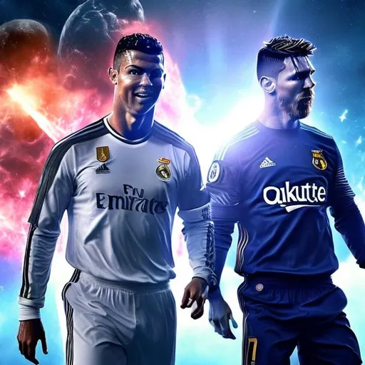 Prompt: Ronaldo and Messi are at war in the galaxy