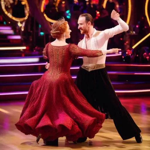 Prompt: Queen Elizabeth I appearing on Strictly Come Dancing and doing the Tango