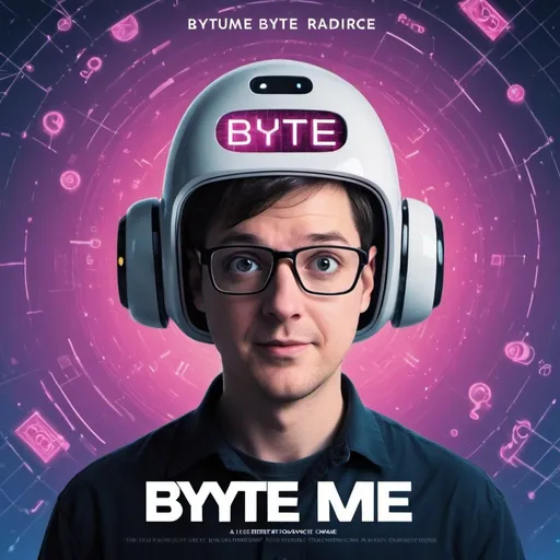 Prompt: Create a poster for a comedy movie about the future of AI. The move is called "Byte Me: A Future Perfect Romance."