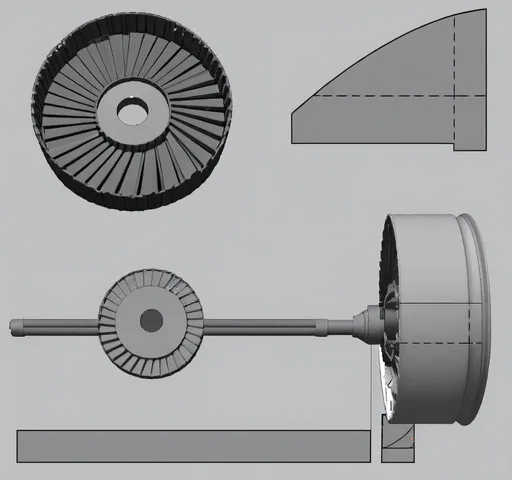 Prompt: A side view of 2D images of the rotor and its component