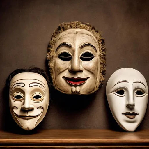 Prompt: The two mask of theater, comedy and tragedy