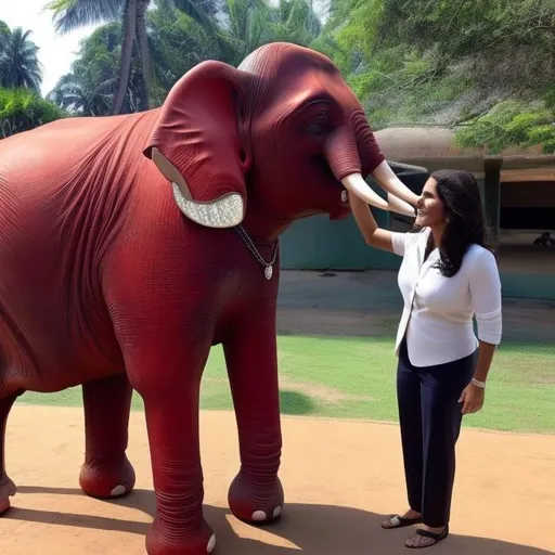 Prompt: Tulsi Gabbard high fives red elephant