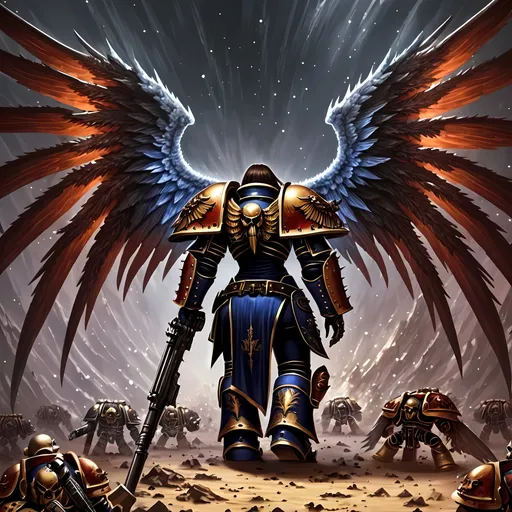 Prompt: 1girl, a picture of a chaos space marine with a large set of wings on it's back