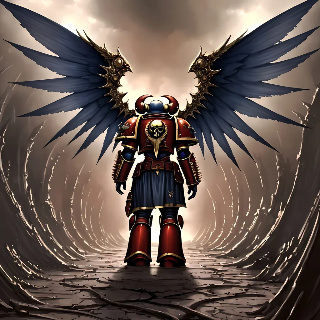 Prompt: 1girl, a picture of a chaos space marine with a large set of wings on it's back