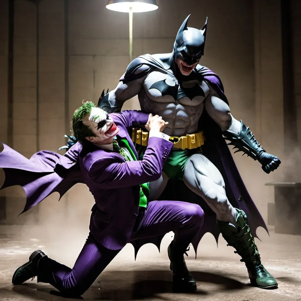 Prompt: batman beating joker