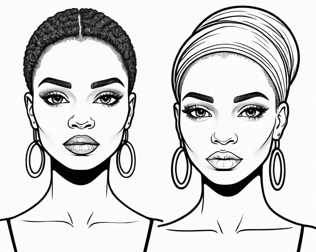 Prompt: black females, simple white coloring book art, black outline, white background in the style of <mymodel>