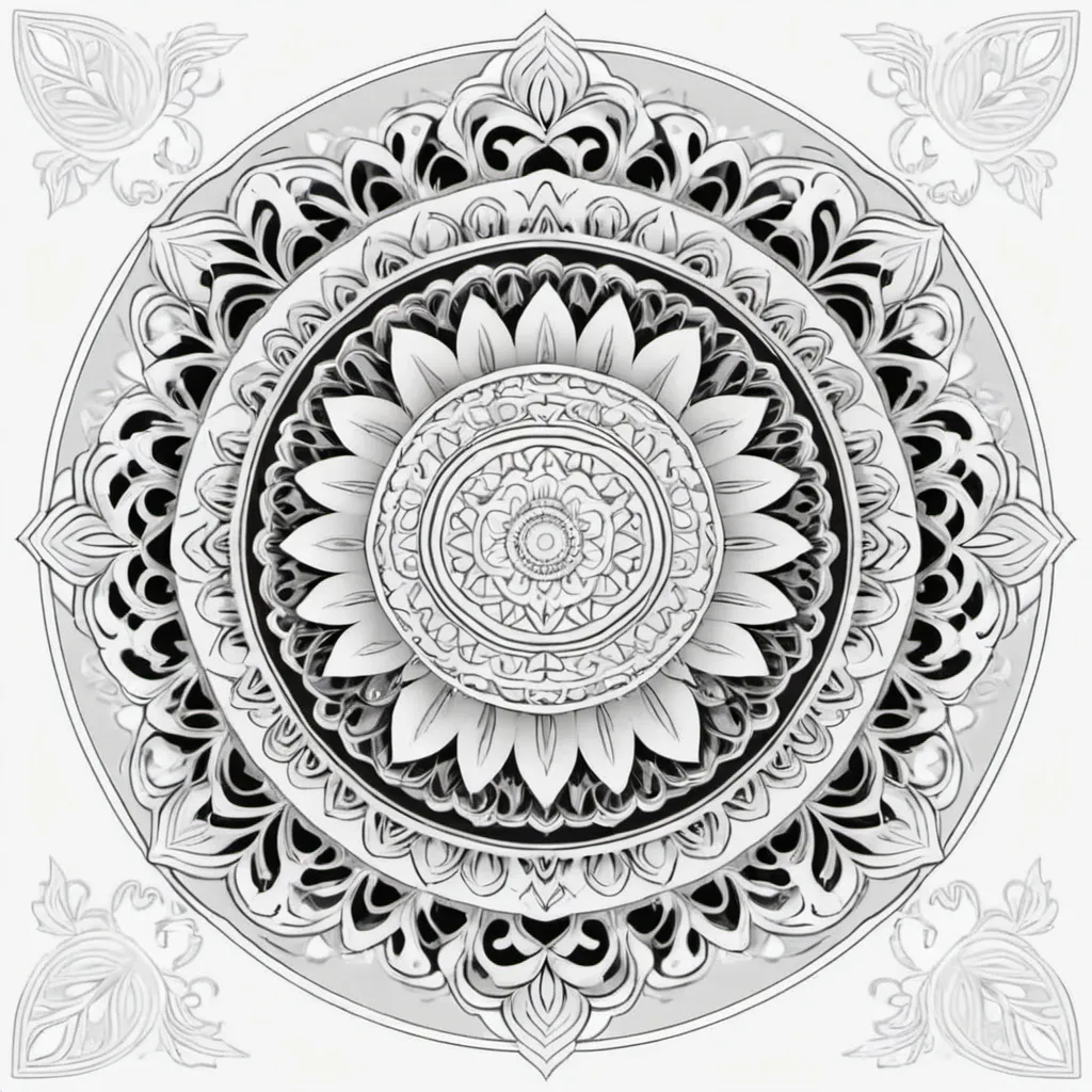 Prompt: mandala, simple white coloring book art, black outline, white background in the style of <mymodel>