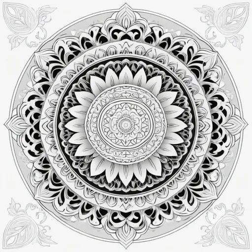 Prompt: mandala, simple white coloring book art, black outline, white background in the style of <mymodel>