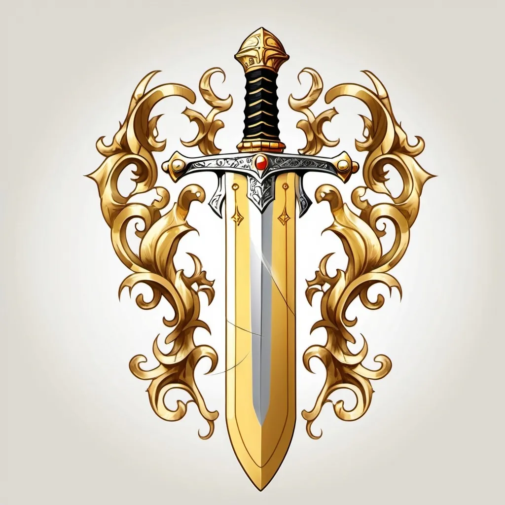 Prompt: antique sword, vector image, solid Gold colours, White background, less complex