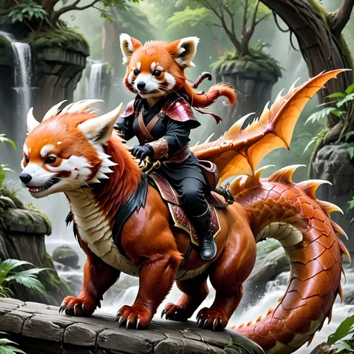 Prompt: Red Panda Riding a Dragon