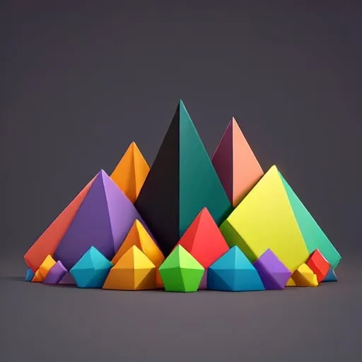 Prompt: 3d rendered Trendy Diagonal Multicolored Flat Geometric Shapes dark background