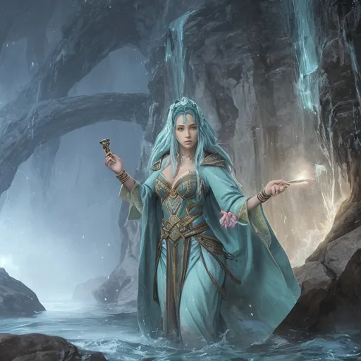 Prompt: a female nereid from the pathfinder lore in robes 