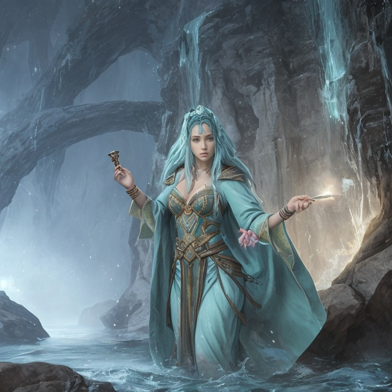 Prompt: a female nereid from the pathfinder lore in robes 