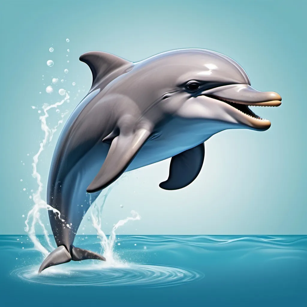 Prompt: for a childrens book create an image for this writing - D is for Dolphin So playful and sleek,
It jumps and spins,
With a joyful squeak!