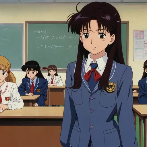 Prompt: 1990s anime screencap, a school girl, anime scene