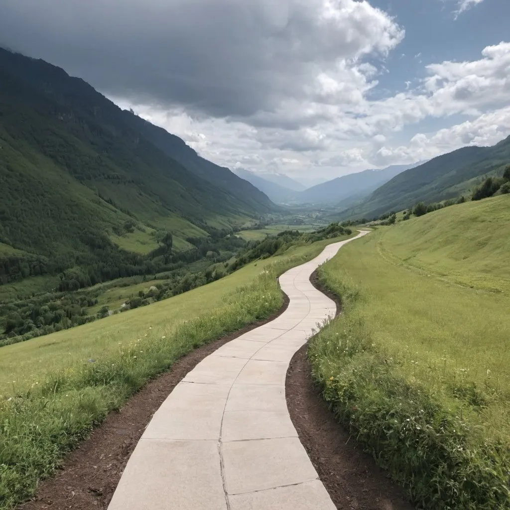 Prompt: A beautiful path that leads to a new road and there is a beautiful view all around