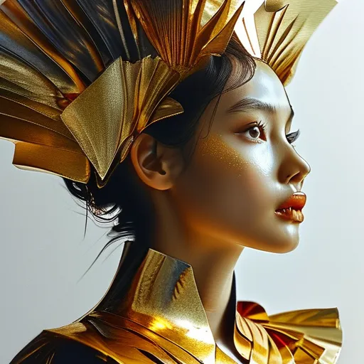 Prompt: portrait Model Made of gold and silver. Elegant and very beautiful. Crisp and Intricate Photorealism, Shot on a Sony A7RIII | Elaborate artwork on off-white paper by Tsutomu Nihei and Benedick Bana, highlighting the beauty and sensuality. Dive deep into the intricacies of serenity with soft, flowing lines and chaos with jagged, intense strokes. Painting, illustration, vibrant, cinematic, photo, portrait photography, fashion (more-detail:1.2)