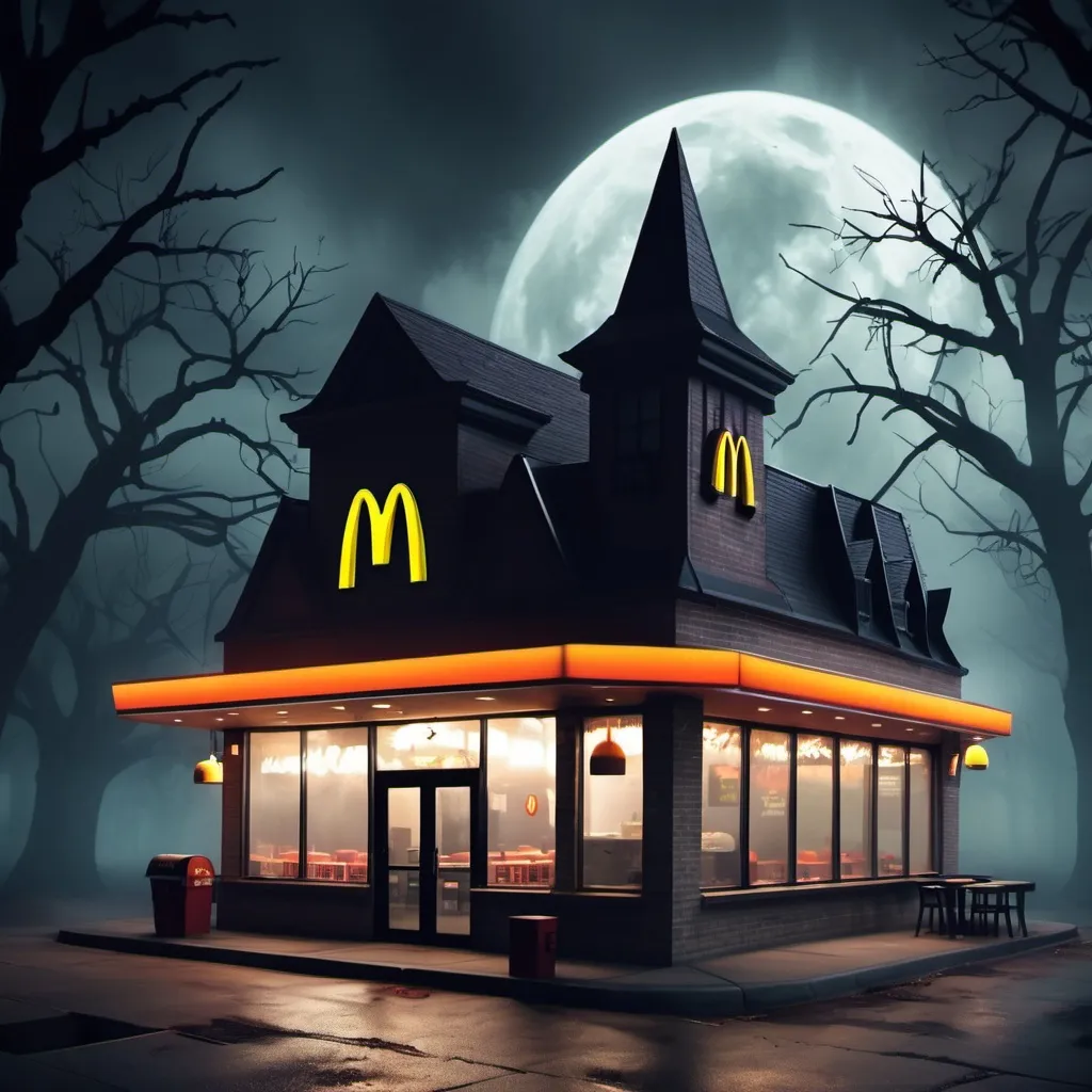 Prompt: Create a spooky haunted  McDonalds restaurant