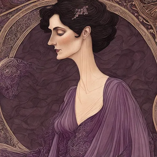 Prompt: middle aged Woman in flowy, sheer, revealing gown, art nouveau organic structures, high quality, ethereal, deep rich color tones, detailed fabric, elegant, intricate design, soft lighting, art deco,  detailed facial features, tiny Abraham Lincoln, professional, whimsical, dreamy, detailed hair, graceful pose, buxom figure. 
