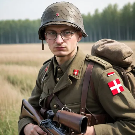 Prompt: Create a polish soldier named pariuz 
Give him glasses
He is sent to defend the beaches of Gdansk 
He is warned of incoming russians
He grabs his rifle
He runs to the trenches
He opens fire
