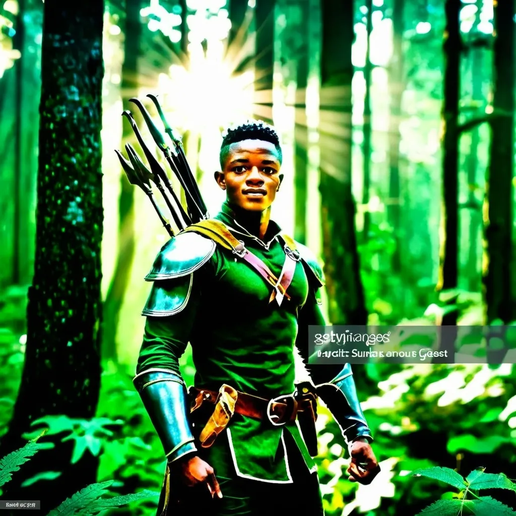 Prompt: Elf ranger in a mystical forest around sunlight