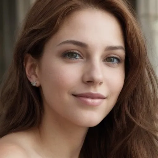 Prompt: Portrait of the most beautiful brunette woman, oil painting, flowing auburn hair, piercing hazel eyes, elegant and confident smile, high quality, realistic, classic, warm tones, soft and natural lighting