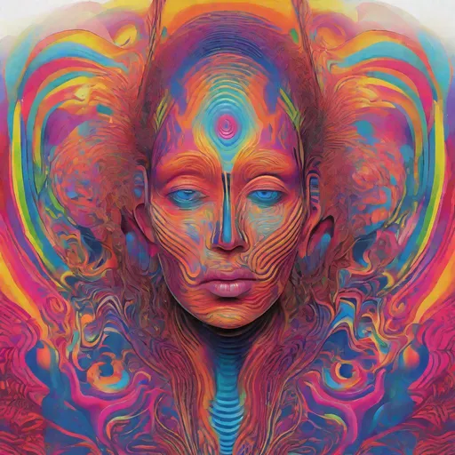 Prompt: a digital screen print painting of sinusoidal patterns possessing intelligence, psychedelic artwork, caustic, visionary, wide perspective, digital airbrushing, detailed facial features, vibrant color gradients, schizowave, ultra detailed