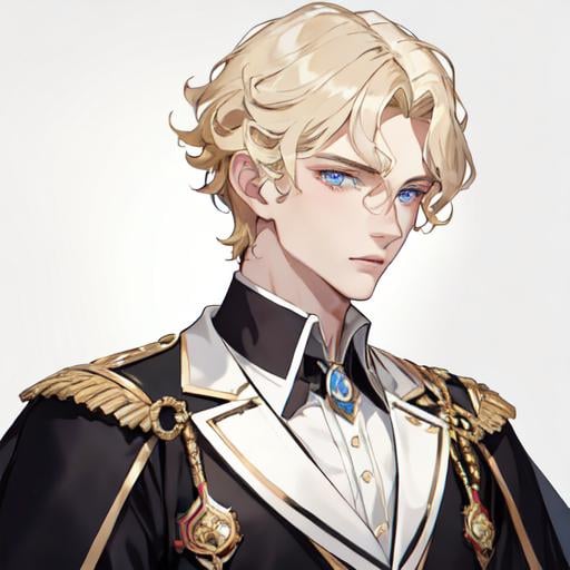 Prompt: Handsome noble man from 16th century, 20 years old, rennesance, blond SHORT hair, wavy hair, blue eyes, pale skin, shadow in his eyes, very handsome, athletic figure, masculine features, masculine face, sharp features, masculine face, HIGHER RESOLUTION, 8k, MAN, MALE, HANDSOME MAN, detailed eyes, bigger eyes, shadow in face, a bit sad look, serious eyes, serious look, look in my eyes, realistic detail, DETAILED 8K EYES