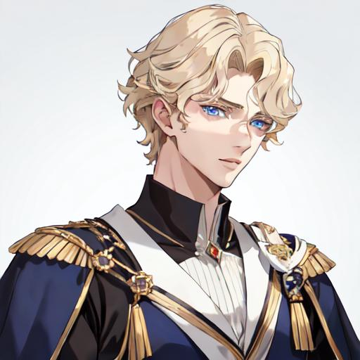Prompt: Handsome noble man from 16th century, 20 years old, rennesance, blond SHORT hair, wavy hair, blue eyes, pale skin, shadow in his eyes, very handsome, athletic figure, masculine features, gentle face, sharp features, masculine face, HIGHER RESOLUTION, 8k, MAN, MALE, HANDSOME MAN, detailed eyes, bigger eyes, shadow in face, a bit sad look, serious eyes, serious look, look in my eyes, realistic detail