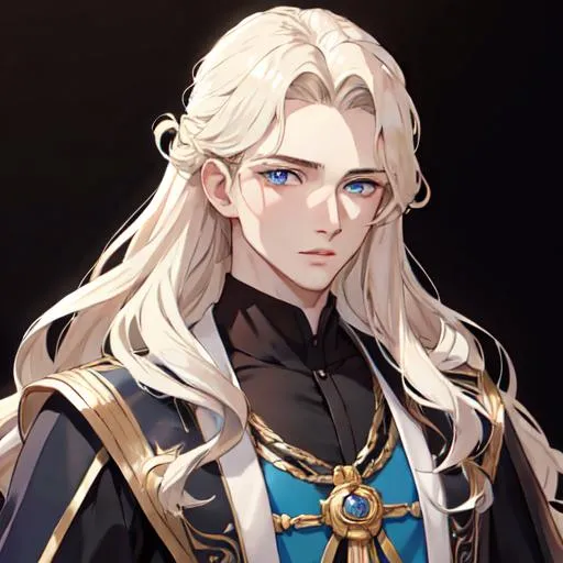 Prompt: Handsome noble man from 16th century, 20 years old, rennesance, blond middle lenght hair, wavy hair, blue eyes, pale skin, shadow in his eyes, very hsndsome, athletic figure, masculine features, gentleface, shy,  HIGHER RESOLUTION, 8k, MAN, MALE, HANDSOME MAN, detailed eyes, bigger eyes, shadow in face, passionate look, look in my eyes, realistic detail