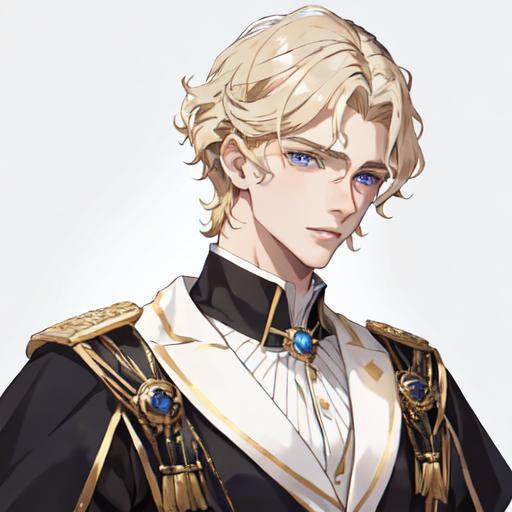 Prompt: Handsome noble man from 16th century, 20 years old, rennesance, blond SHORT hair, wavy hair, blue eyes, pale skin, shadow in his eyes, very handsome, athletic figure, masculine features, masculine face, sharp features, masculine face, HIGHER RESOLUTION, 8k, MAN, MALE, HANDSOME MAN, detailed eyes, bigger eyes, shadow in face, a bit sad look, serious eyes, serious look, look in my eyes, realistic detail, DETAILED 8K EYES