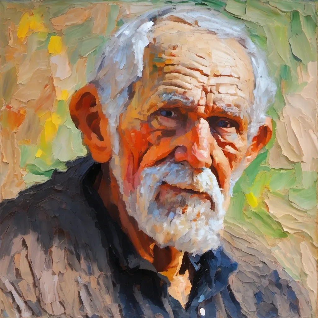 Prompt: Portrait of an old man, very thick Impasto, impressionism