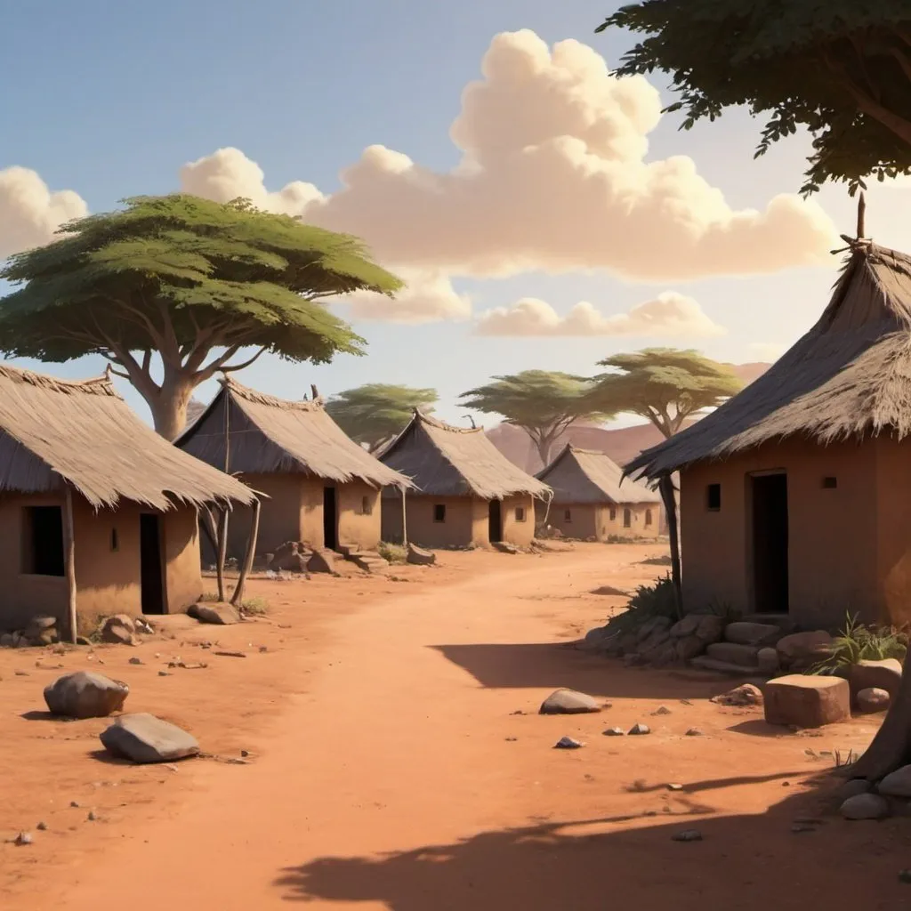 Prompt: create a background scene for an animation. Location village in Africa
