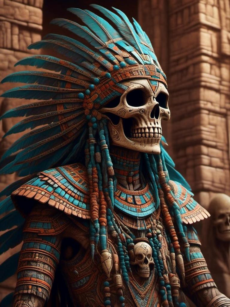 Prompt: <mymodel>Aztec alien with skull mask, in Aztec ruins