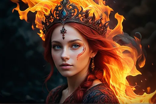 Prompt: If fire was a person art mystical and whimsical (UHD, 4k,intricately detailed, deep colors, high contrast)